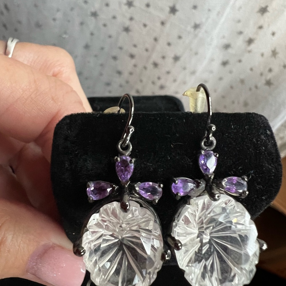 Elegant Silver and Purple Drop Earrings